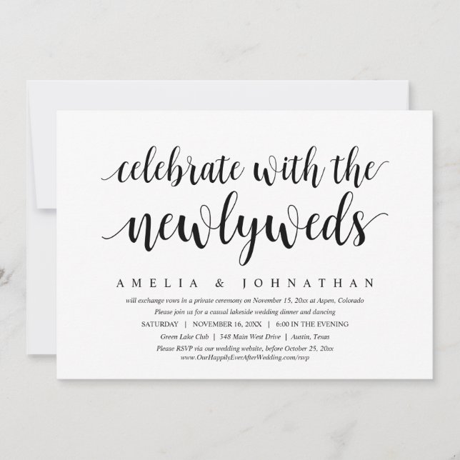 Celebrate With The Newlyweds, Wedding Elopement Invitation (Front)