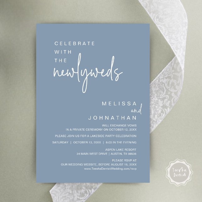 Celebrate With The Newlyweds, Wedding Party Invitation (Celebrate With The Newlyweds, Modern Wedding Party Invitation Card, PDF, in Dusty Blue)