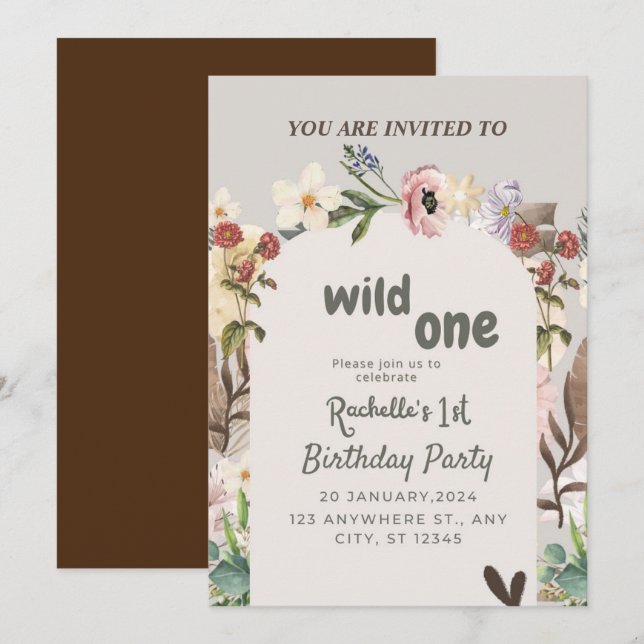 Celebrate With Us 1st birthday Wild flower   Invitation (Front/Back)