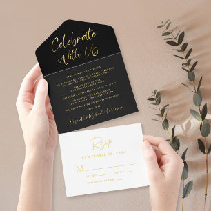 Celebrate With Us Black Wedding Reception All In One Invitation