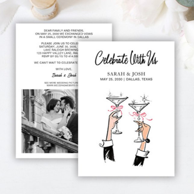 Celebrate With Us Black & White Simple Champagne Invitation (Creator Uploaded)