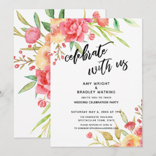 Celebrate with Us Boho Flowers Wedding Reception Invitation