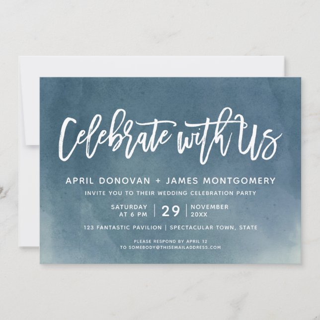 Celebrate with Us Brush Typography Wedding Invitation (Front)