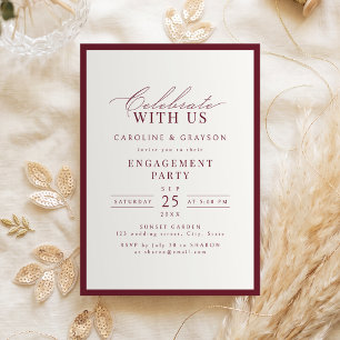 Celebrate With Us! Burgundy Typography Engagement  Invitation