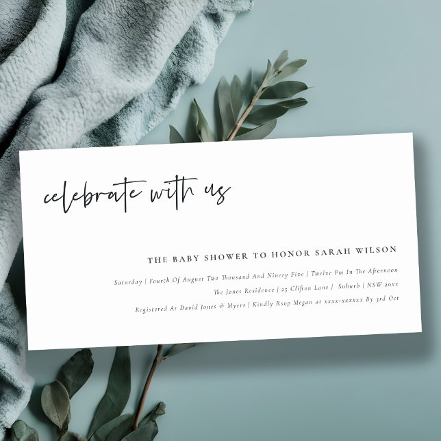 Celebrate With Us Calligraphy Baby Shower Invite (Creator Uploaded)