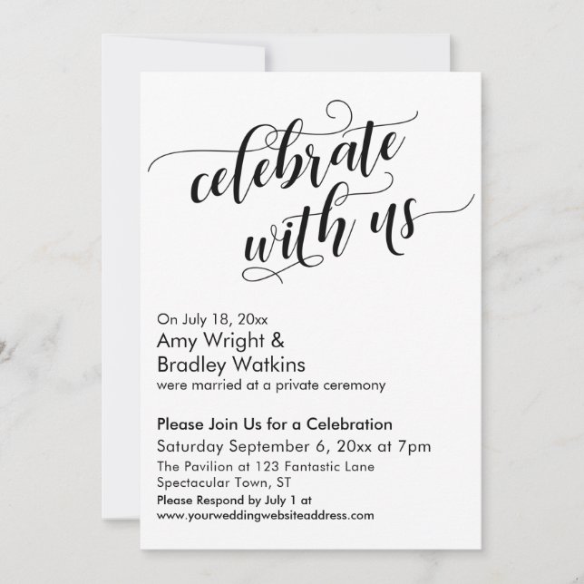 Celebrate with Us Calligraphy Post-Wedding Party Invitation (Front)