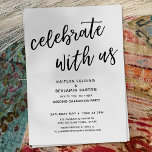 "Celebrate with Us" Casual Modern Wedding Party Invitation<br><div class="desc">Invite your guests to your wedding celebration with the help of these simple cards. In the design I've used a casual, modern, handwritten font to create a graphic typography overlay reading "celebrate with us". Fill in the template blanks with your details to personalize the design. All layers were left unlocked...</div>