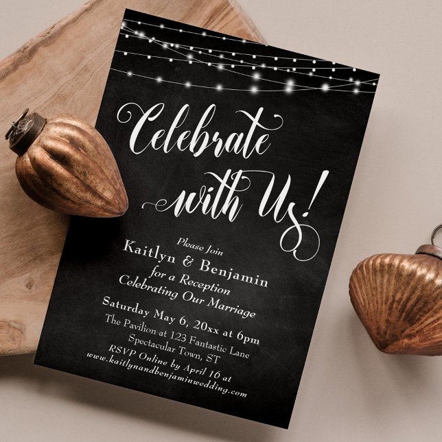 Celebrate with Us! Chalkboard String Lights Invitation (Creator Uploaded)