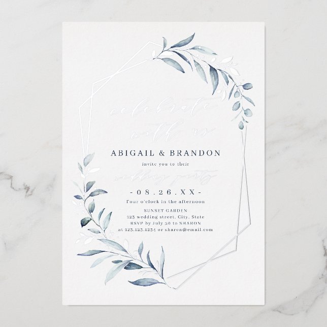 Celebrate With Us! Dusty Greenery Rose Gold Party  (Front)