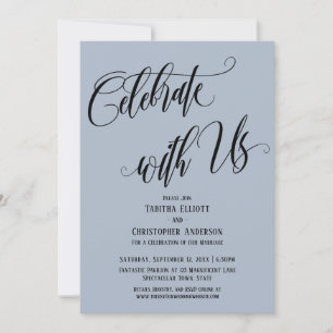 Celebrate with Us Elaborate Script Dusty Blue Invitation