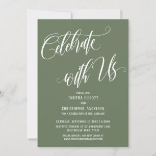 Celebrate with Us Elaborate Script Olive Green Invitation
