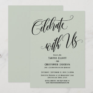 Celebrate with Us Elaborate Script Pale Sage Green Invitation