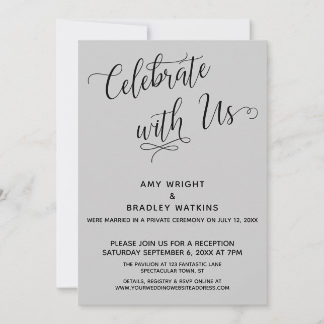 Celebrate with Us Elegant Grey Reception-Only Invitation (Front)