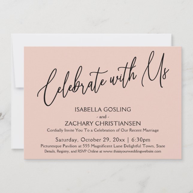 Celebrate with Us Elegant Handwriting Blush Pink Invitation (Front)
