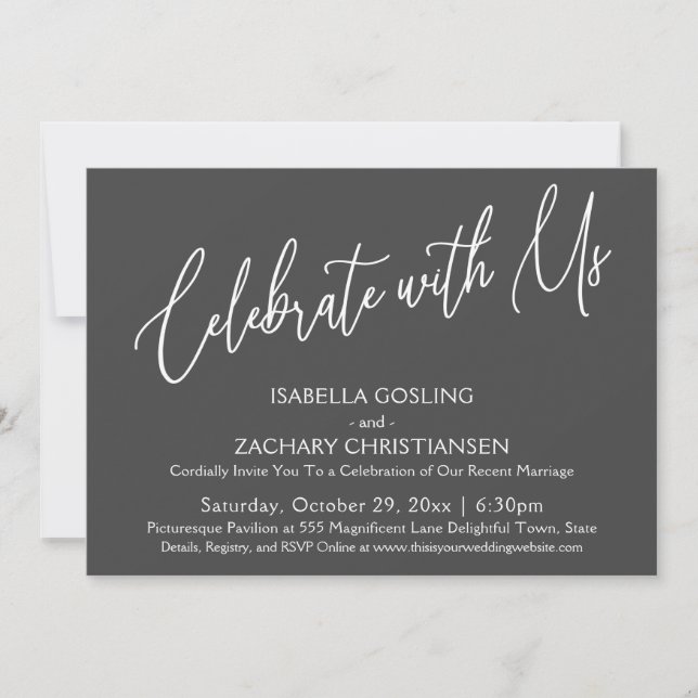 Celebrate with Us Elegant Handwriting Dark Grey Invitation (Front)