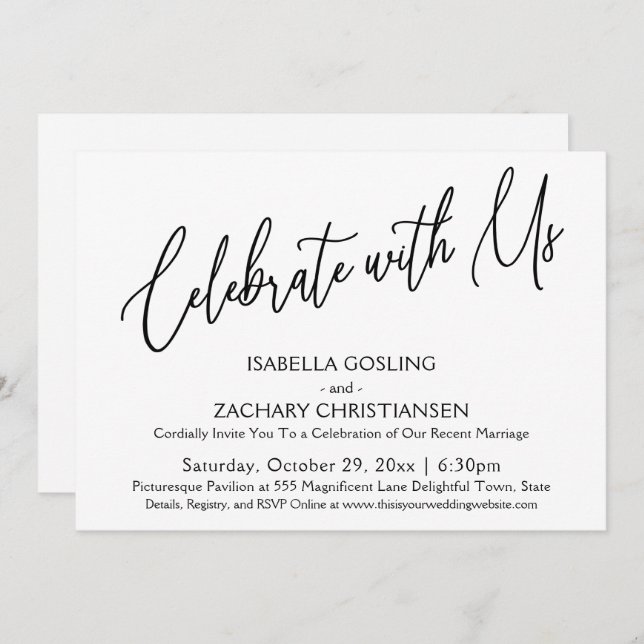 Celebrate with Us Elegant Handwriting Party B&W Invitation (Front/Back)