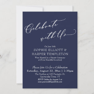 Celebrate with Us Elegant Navy Blue Reception Only Invitation