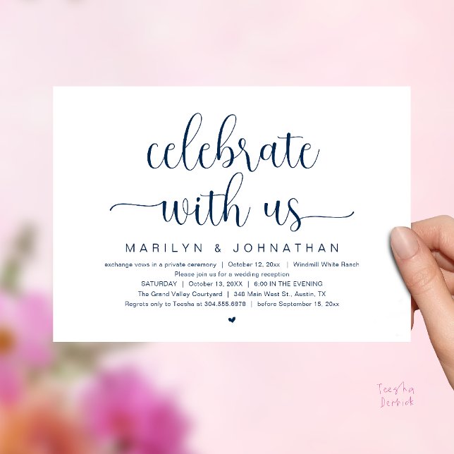 Celebrate With Us Elegant Wedding Reception Dinner Invitation (Celebrate With Us Elegant Modern Wedding Reception Dinner Invitation Card in Navy Blue)