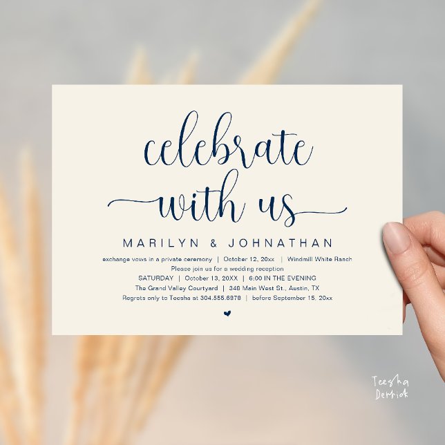 Celebrate With Us Elegant Wedding Reception Dinner Invitation (Celebrate With Us Elegant Modern Wedding Reception Dinner Invitation Card in Navy Blue Ivory)