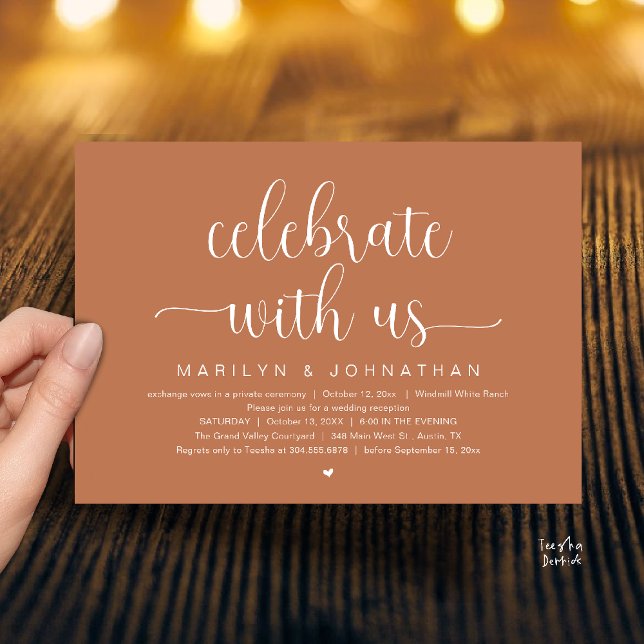 Celebrate With Us Elegant Wedding Reception Dinner Invitation (Celebrate With Us Elegant Modern Wedding Reception Dinner Invitation Card in Terracotta Copper Brown)