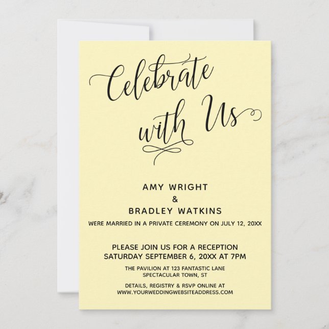Celebrate with Us Elegant Yellow Reception-Only Invitation (Front)