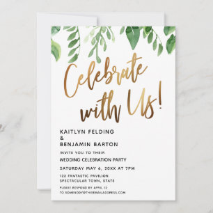 Celebrate With Us! Gold Calligraphy w/ Greenery Invitation