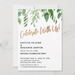 Celebrate With Us! Gold Calligraphy with Greenery Invitation