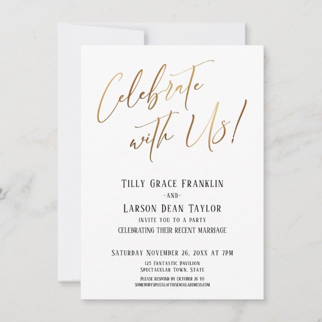 Celebrate with Us! Gold Elegant Wedding Party Invitation (Front)