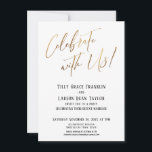 Celebrate with Us! Gold Elegant Wedding Party Invitation<br><div class="desc">Invite your guests to your wedding celebration with the help of these simple cards. In the design I've used an elegant handwriting font to create a simple graphic typography overlay reading "Celebrate with Us!". The text-based image has been embellished with a faux-metallic gold effect. Fill in the template blanks with...</div>