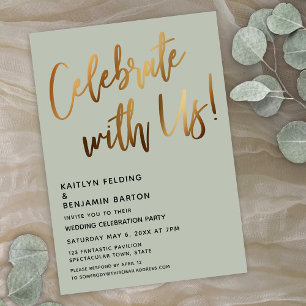 Celebrate With Us! Gold Handwriting Sage Green Invitation