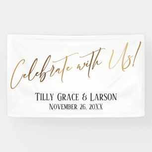 Celebrate with Us! Gold Handwriting Typography Banner