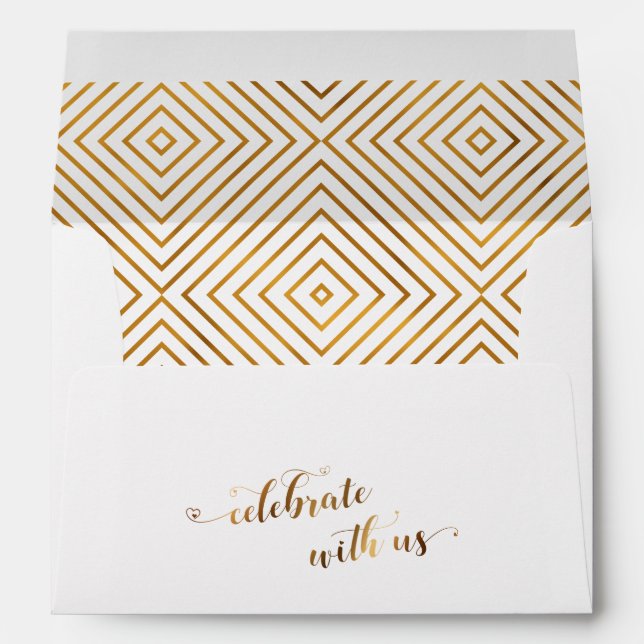 Celebrate with Us Gold Hearts Script Personalised Envelope (Back (Bottom))