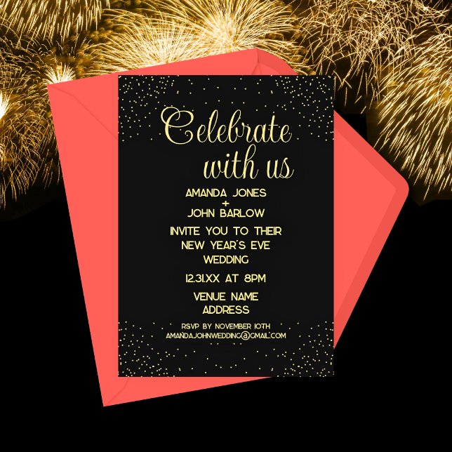 Celebrate With Us Gold New Year's Eve Wedding  Invitation (Creator Uploaded)