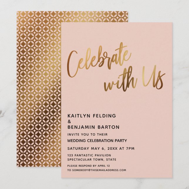 Celebrate With Us Gold Wedding Reception Blush Invitation (Front/Back)