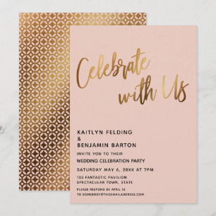 Celebrate With Us Gold Wedding Reception Blush Invitation