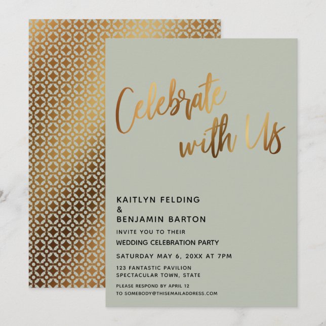 Celebrate With Us Gold Wedding Reception Sage Invitation (Front/Back)