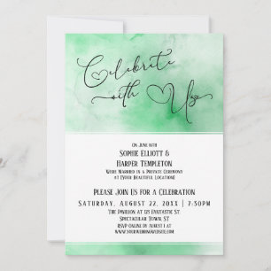 Celebrate with Us Green White Watercolor Reception Invitation