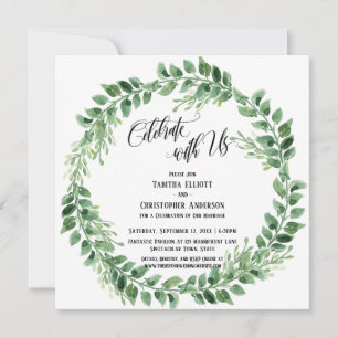 Celebrate with Us Green Wreath Reception-Only Invitation