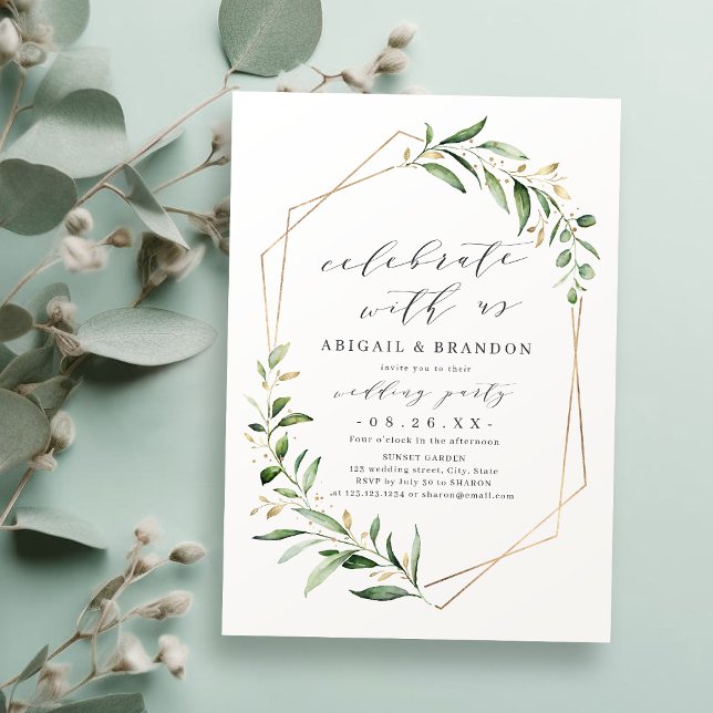 Celebrate With Us! Greenery Geometric Wedding Invitation (Celebrate With Us! Greenery Geometric Wedding Invitation)