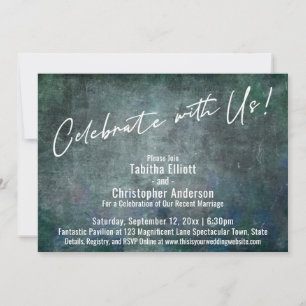 Celebrate with Us Handwriting Blue Grey Grunge Invitation
