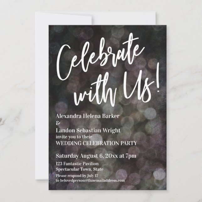 Celebrate With Us! Handwriting Grunge Bokeh Invitation (Front)