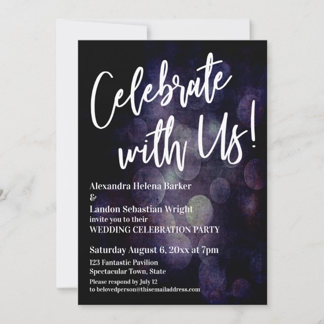 Celebrate With Us! Handwriting Grunge Bokeh Invitation (Front)
