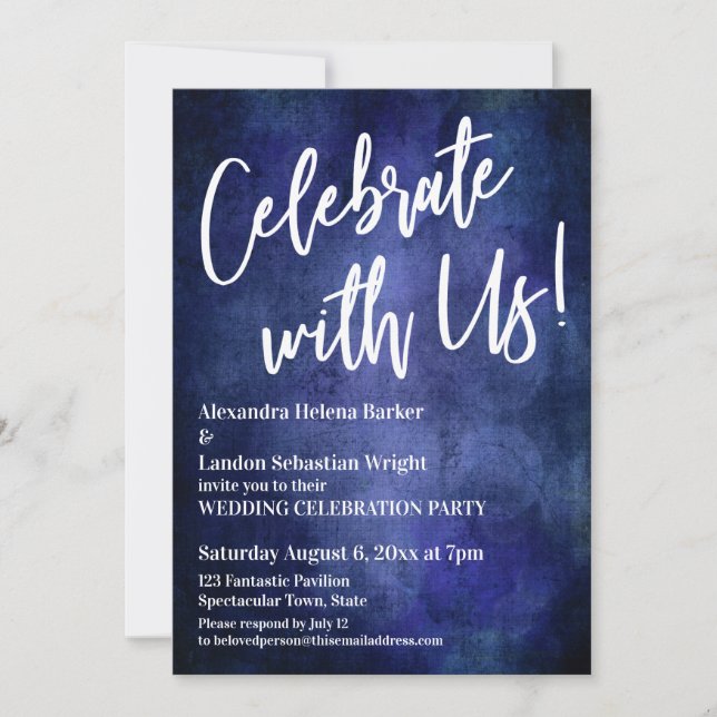 Celebrate With Us! Handwriting Rich Blue Grunge Invitation (Front)
