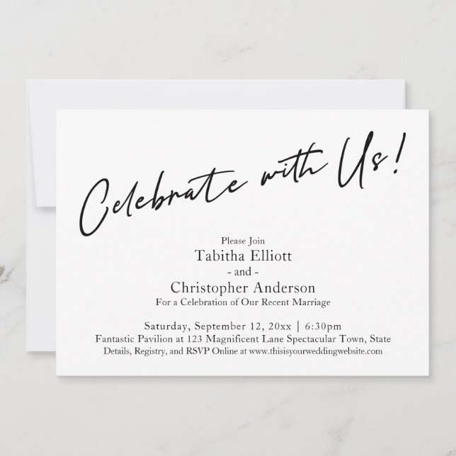Celebrate with Us Handwriting Simple Black & White Invitation (Front)