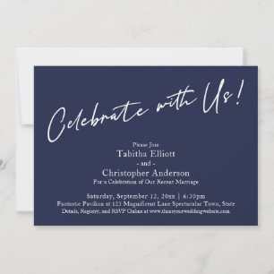 Celebrate with Us Handwriting Simple Navy Blue Invitation