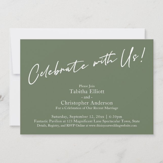 Celebrate with Us Handwriting Simple Olive Green Invitation (Front)