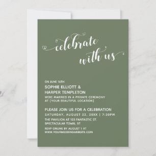 Celebrate with Us Hearts Script Olive Reception Invitation