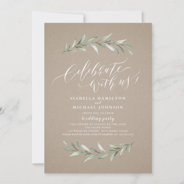 Celebrate With Us! Kraft Rustic Greenery Wedding Invitation (Front)