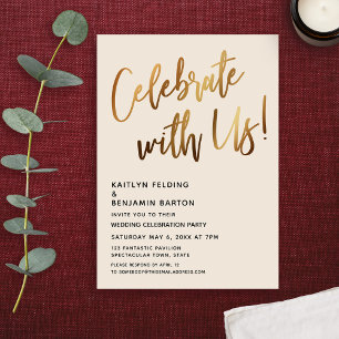 Celebrate With Us! Minimal Gold Handwriting Cream Invitation
