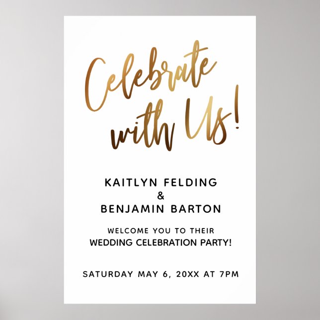 Celebrate With Us! Minimal Gold Handwriting Event Poster (Front)